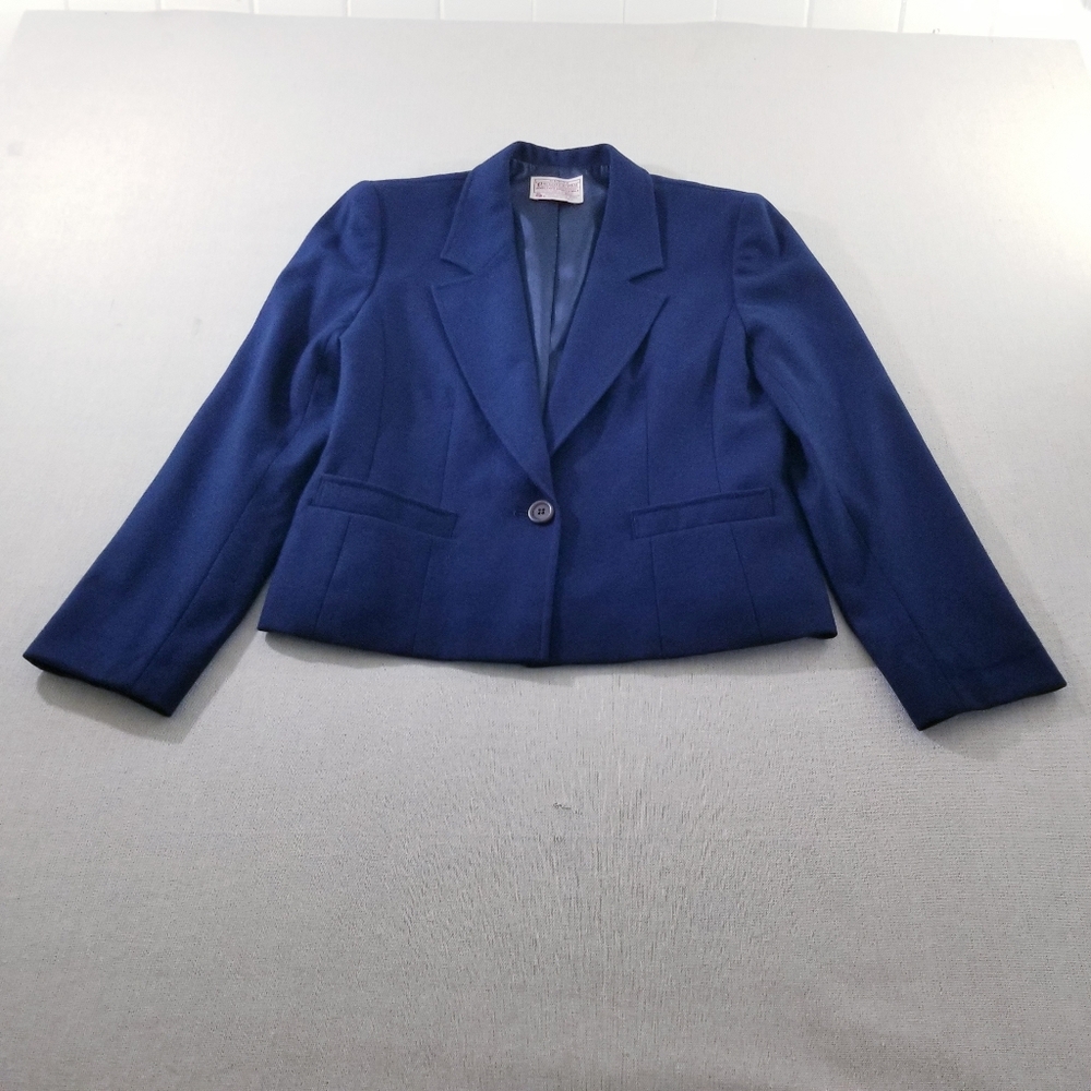 Vintage Pendleton Womens Petite Sz 8 Blue 100% Virgin Wool Single Button Blazer